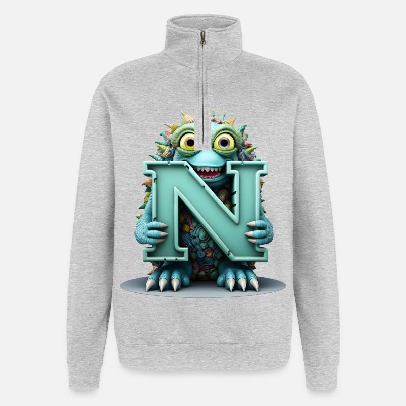 N Bunt mit Monster gewebt - Quarter-Zip-Sweatshirt - Grau meliert