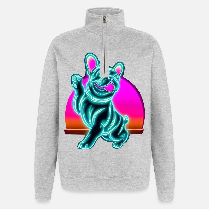 Frenchi Bulldogge Synthwave Sunset - Quarter-Zip-Sweatshirt - Grau meliert