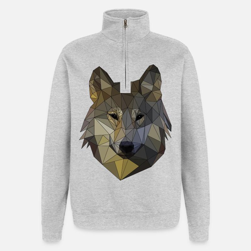 Polygon Wolf Triangular Mosaic Shapes Polyart - Quarter-Zip Sweatshirt - heather grey
