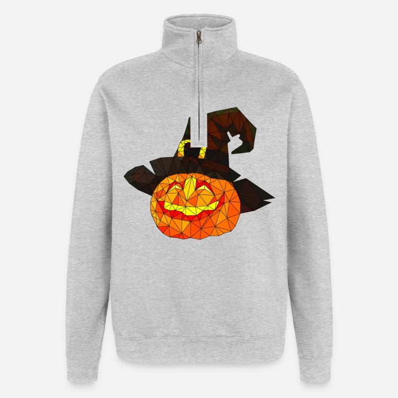 Polygonal Halloween Citrouille Triangulaire Poly Art - Sweat à zip 1/4 - gris chiné