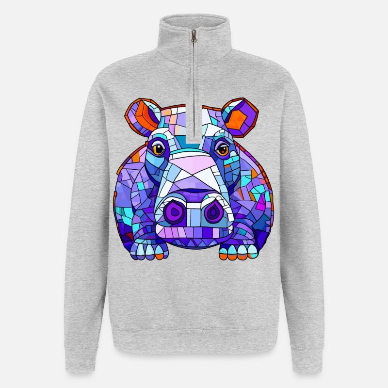 Nilpferd Hippo - Quarter-Zip-Sweatshirt - Grau meliert