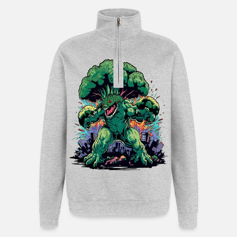 Brokkozilla monstre géant de brocoli - Sweat à zip 1/4 - gris chiné