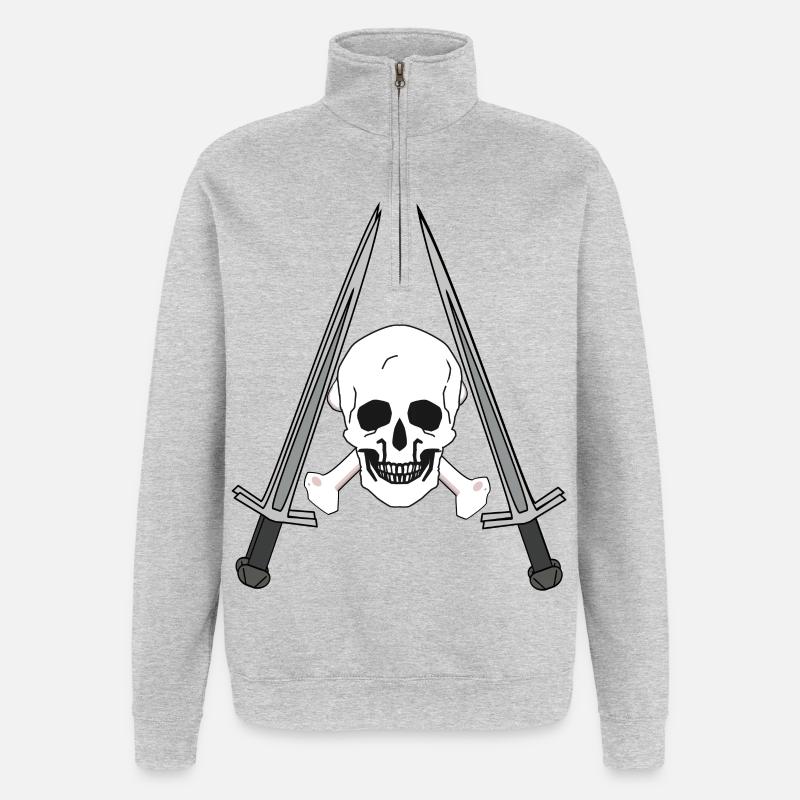 Héros, Guerriers, Épéistes, Médiéval, Combat - Sweat à zip 1/4 - gris chiné