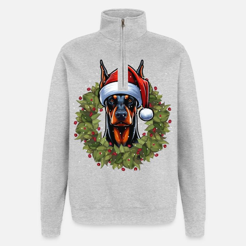 Conception de chapeau de Noël Doberman - Sweat à zip 1/4 - gris chiné