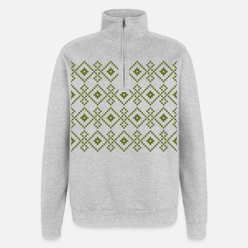 Weihnachtspullover (grün) - Quarter-Zip-Sweatshirt - Grau meliert