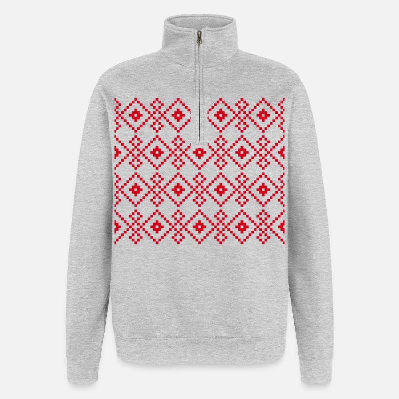Pull uni de Noël (rouge) - Sweat à zip 1/4 - gris chiné