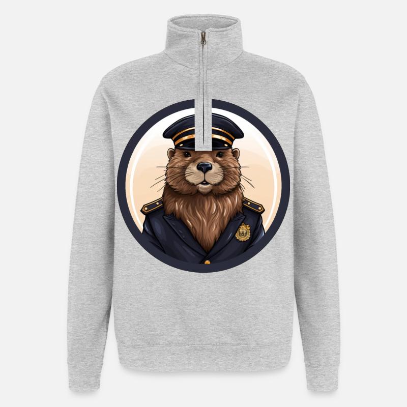 Biber Polizei - Quarter-Zip-Sweatshirt - Grau meliert