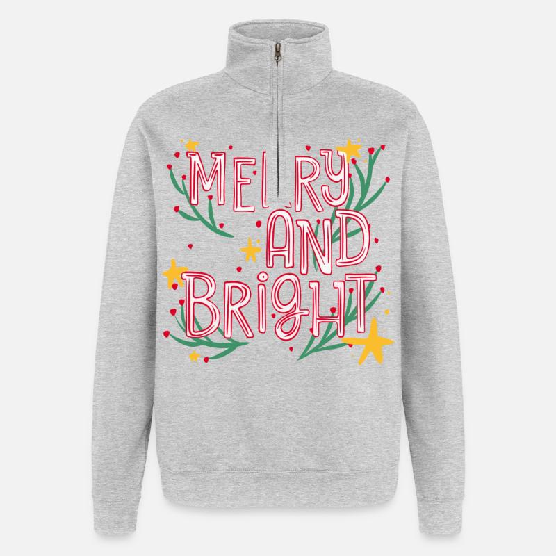 Merry and Bright Festive Script - Quarter-Zip Sweatshirt - heather grey