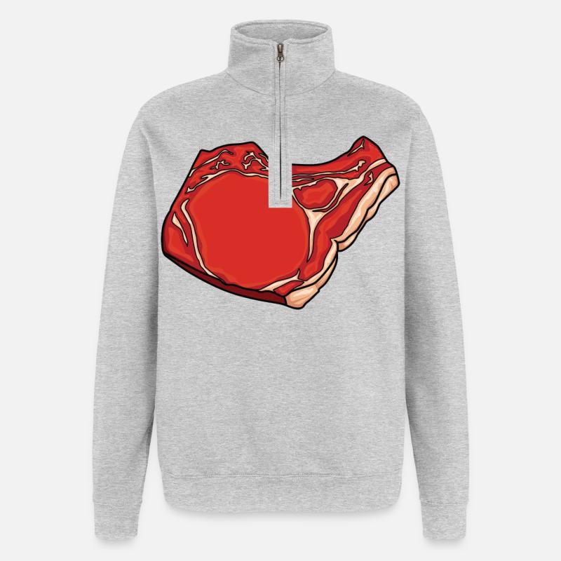 Dessin de steak - Sweat à zip 1/4 - gris chiné