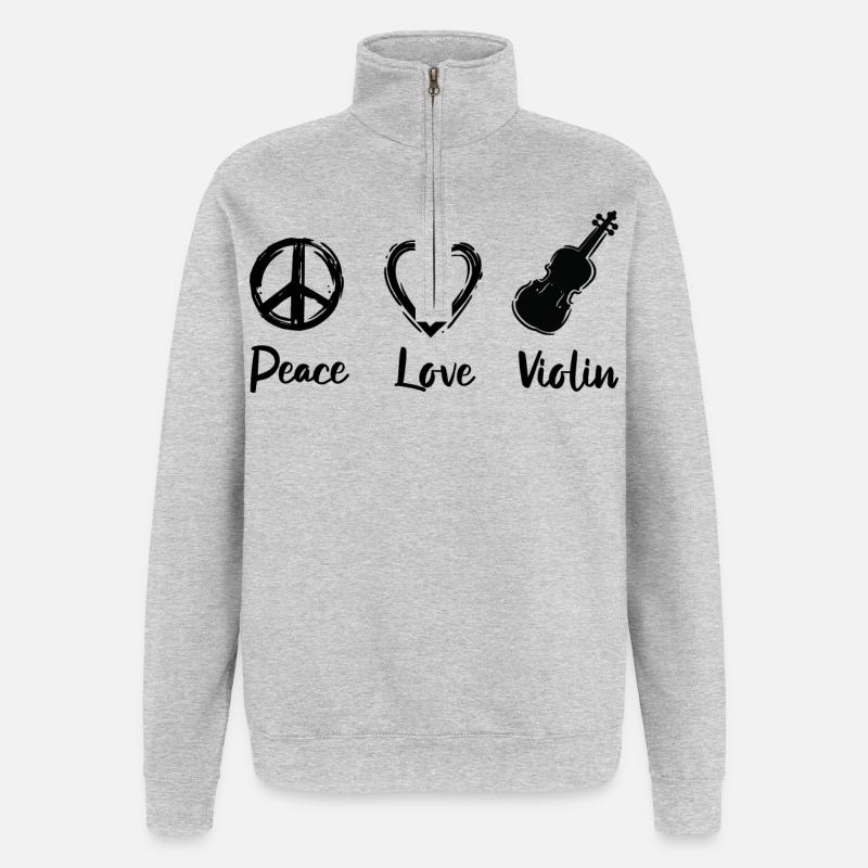 Frieden Liebe Violine - Quarter-Zip-Sweatshirt - Grau meliert