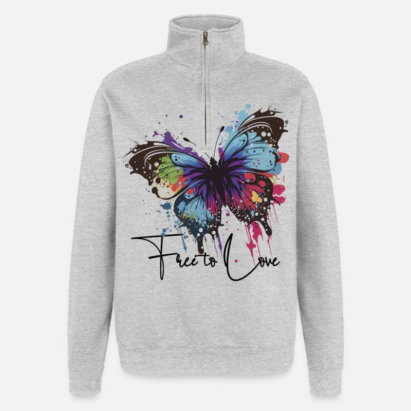 Rainbow Butterfly Splash libre d’aimer - Sweat à zip 1/4 - gris chiné