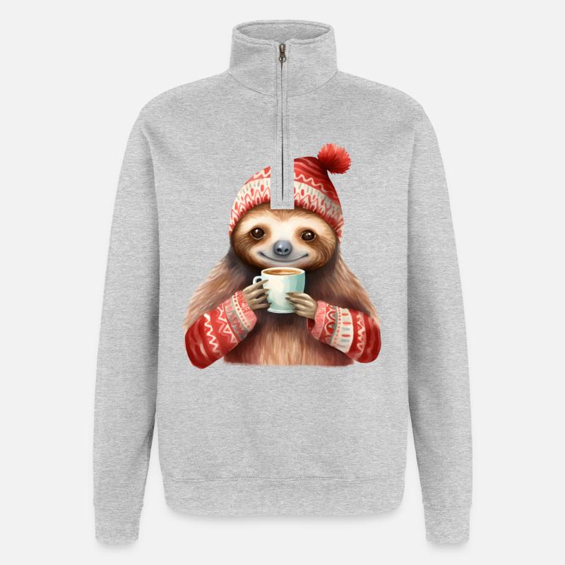 Winter Sloth with Coffee Mug - Quarter-Zip Sweatshirt - heather grey