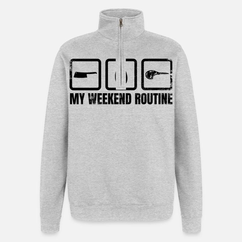 Week-end du boucher - Sweat à zip 1/4 - gris chiné