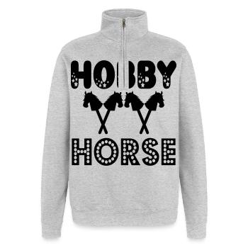 STECKENPFERDE - HOBBY HORSE - Quarter-Zip-Sweatshirt - Grau meliert - Vorne - AI Model Female 172 light (172cm) & AI Model Male 178 dark (178cm)