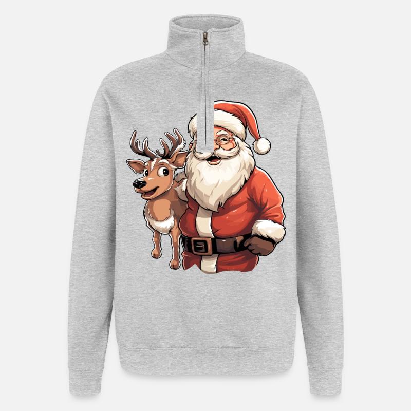 Weihnachtsmann mit renntier - Quarter-Zip-Sweatshirt - Grau meliert