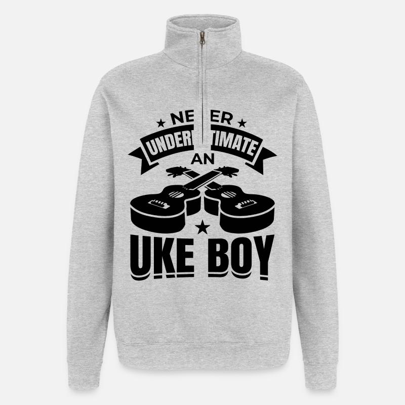 Ukulélé Garçon - Sweat à zip 1/4 - gris chiné