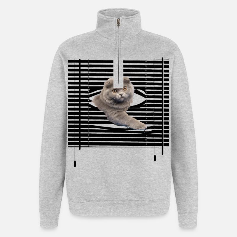Mon chat s'évade - Sweat à zip 1/4 - gris chiné