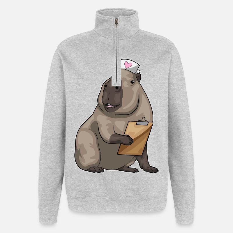 Capybara infirmière bloc-notes - Sweat à zip 1/4 - gris chiné
