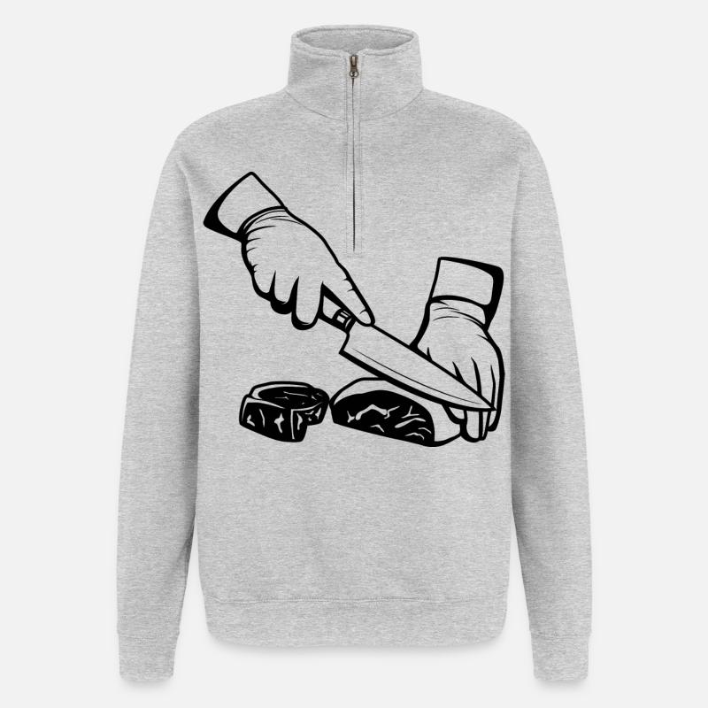 Découpe de la viande - Sweat à zip 1/4 - gris chiné