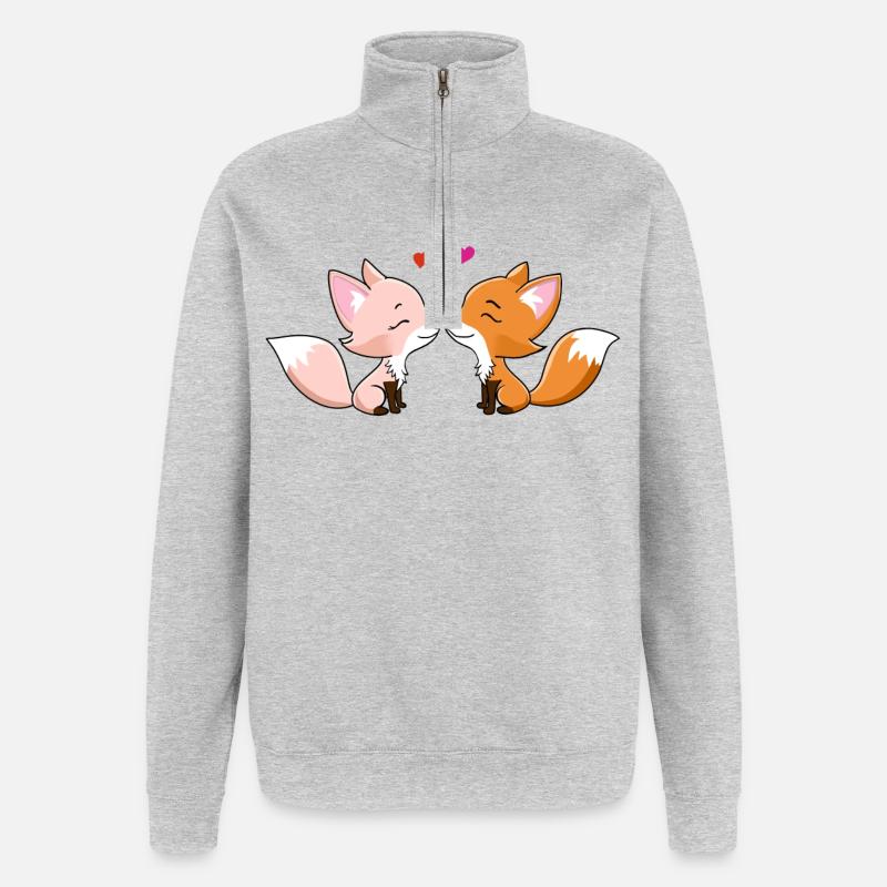 Amoureux des renards - Sweat à zip 1/4 - gris chiné