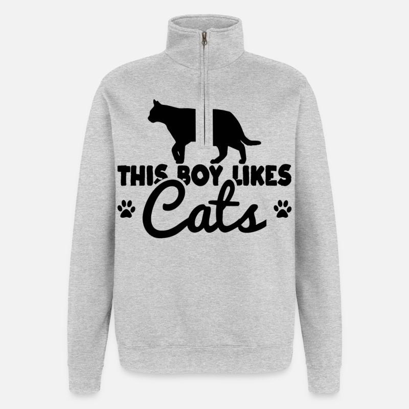 Garçon chat - Sweat à zip 1/4 - gris chiné