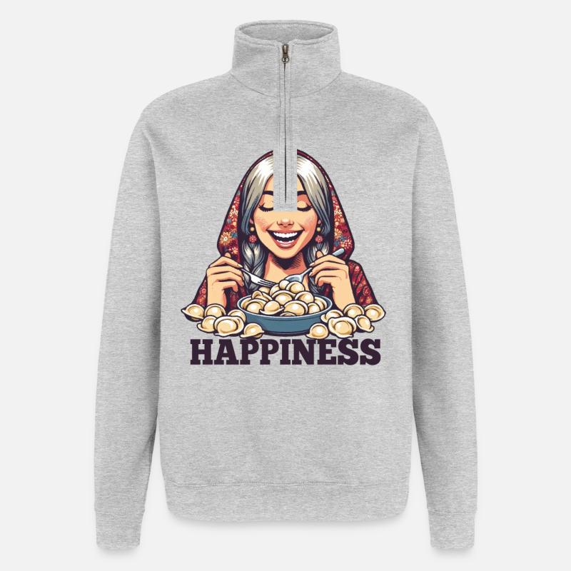 Pelmeni Glück Geschenk - Quarter-Zip-Sweatshirt - Grau meliert