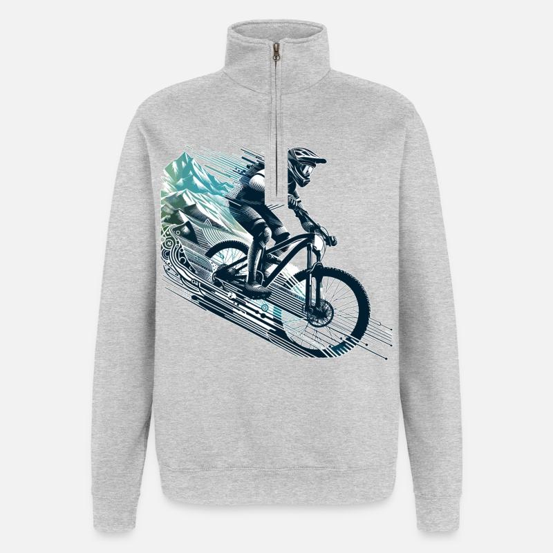 MTB Mountainbiking Downhill Geschenk - Quarter-Zip-Sweatshirt - Grau meliert