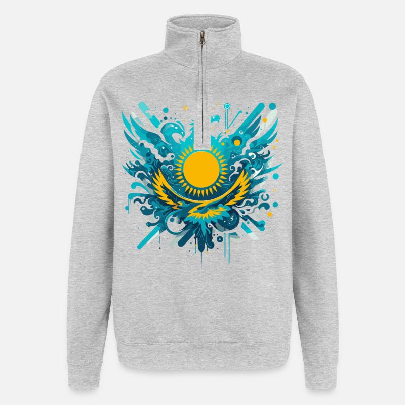 Kasachstan kunstvoll Geschenk - Quarter-Zip-Sweatshirt - Grau meliert