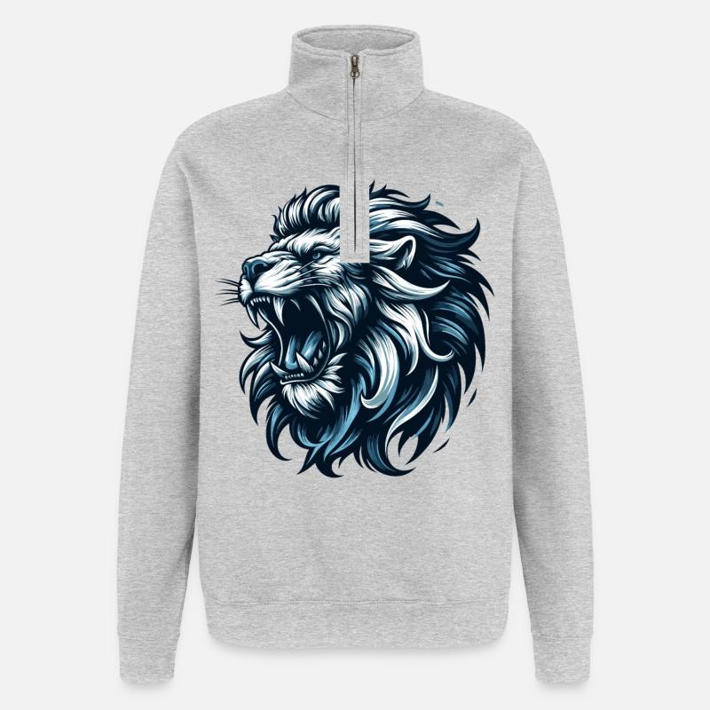 Löwe brüllt blau Geschenk - Quarter-Zip-Sweatshirt - Grau meliert