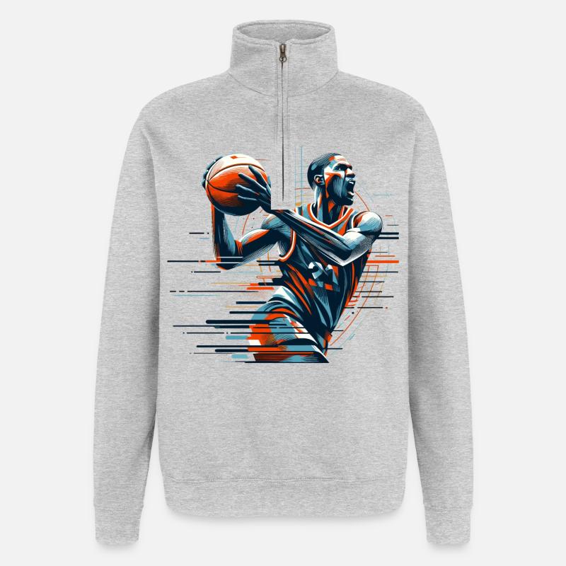 Cadeau dynamique de basket-ball - Sweat à zip 1/4 - gris chiné