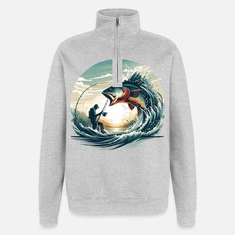 Angeln Angler Dynamik Geschenk - Quarter-Zip-Sweatshirt - Grau meliert