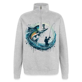 Fishing Dynamic Gift - Quarter-Zip Sweatshirt - heather grey - Front - AI Model Female 172 light (172cm) & AI Model Male 178 dark (178cm)