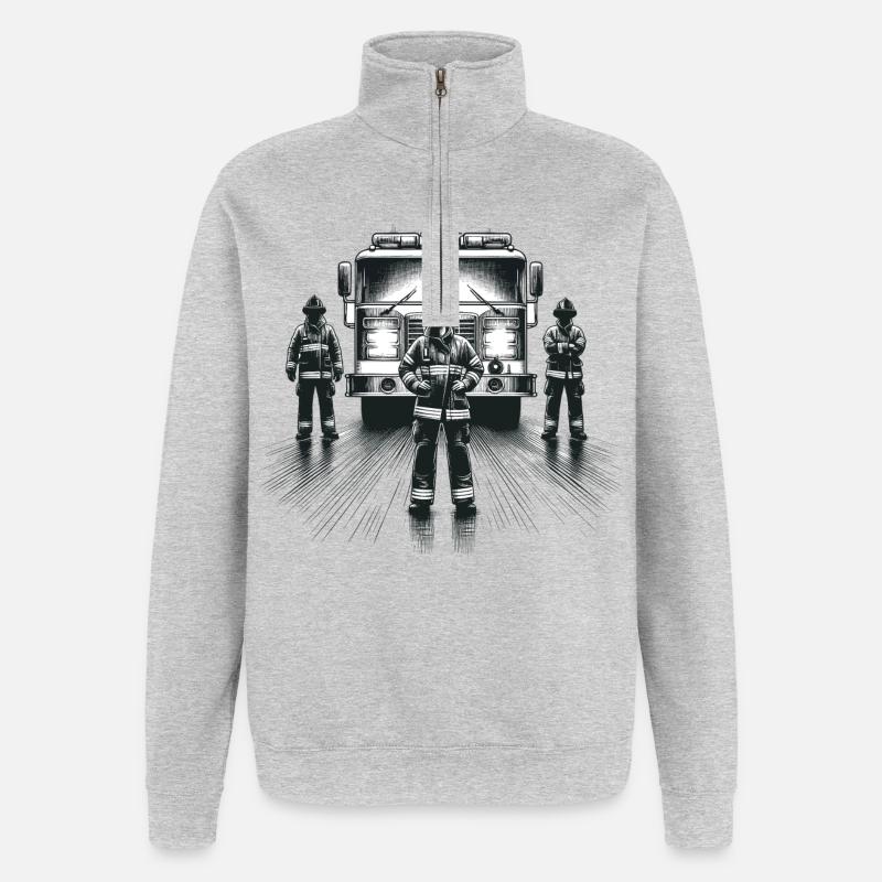 Cadeau graphique pompier - Sweat à zip 1/4 - gris chiné