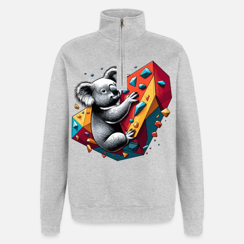 Bouldern Koala Geschenk - Quarter-Zip-Sweatshirt - Grau meliert