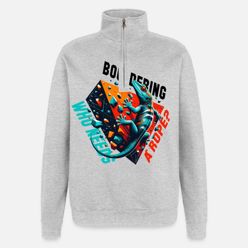 Bouldern Gecko Seil? Geschenk - Quarter-Zip-Sweatshirt - Grau meliert