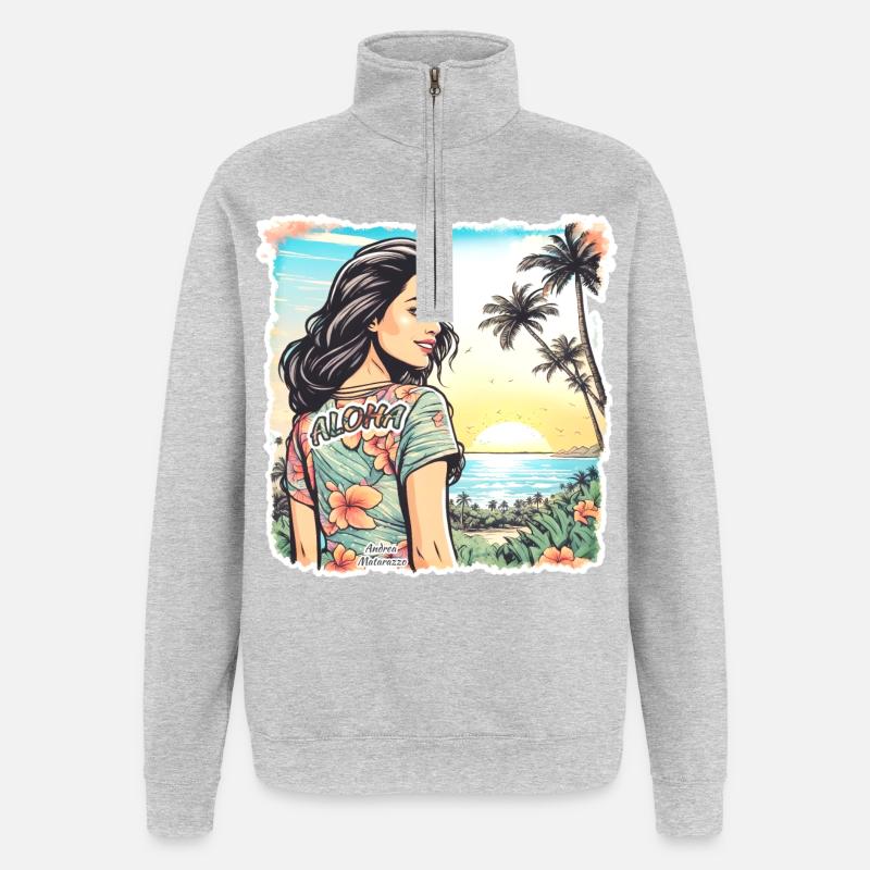Aloha Mädchen - Quarter-Zip-Sweatshirt - Grau meliert