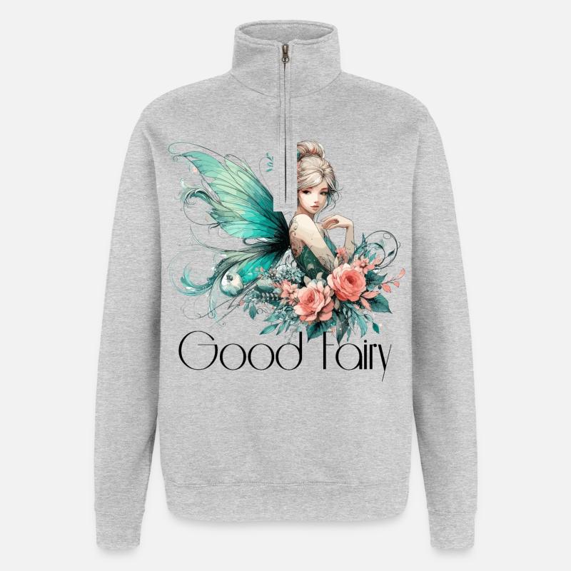 Cadeau de fée marraine - Sweat à zip 1/4 - gris chiné