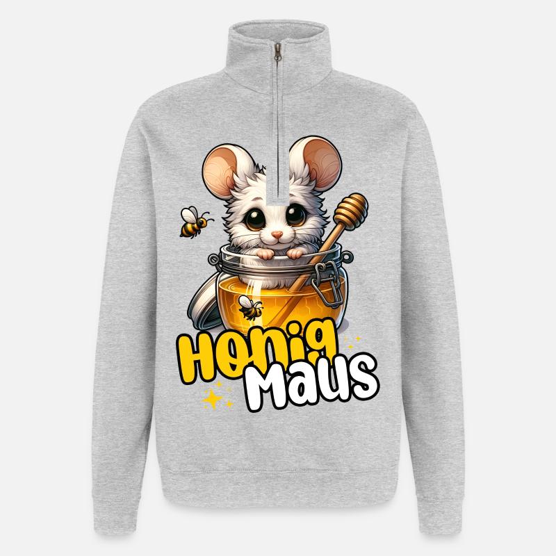 Honigmaus – Süße Maus im Honigglas - Quarter-Zip-Sweatshirt - Grau meliert