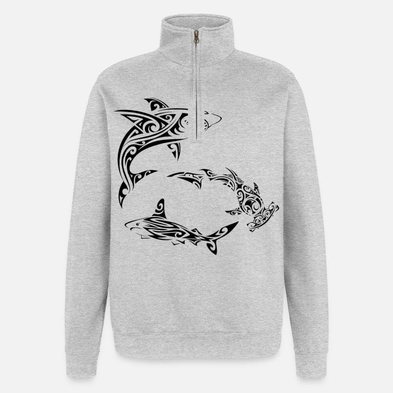 Requins polynésiens noirs - Sweat à zip 1/4 - gris chiné