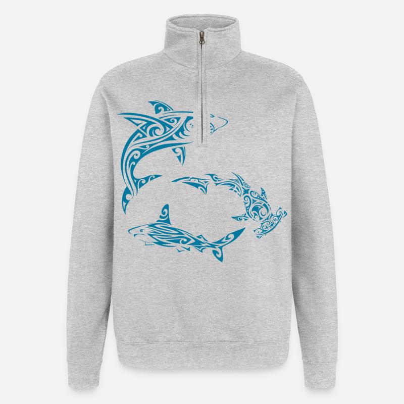 Requins polynésiens - Sweat à zip 1/4 - gris chiné