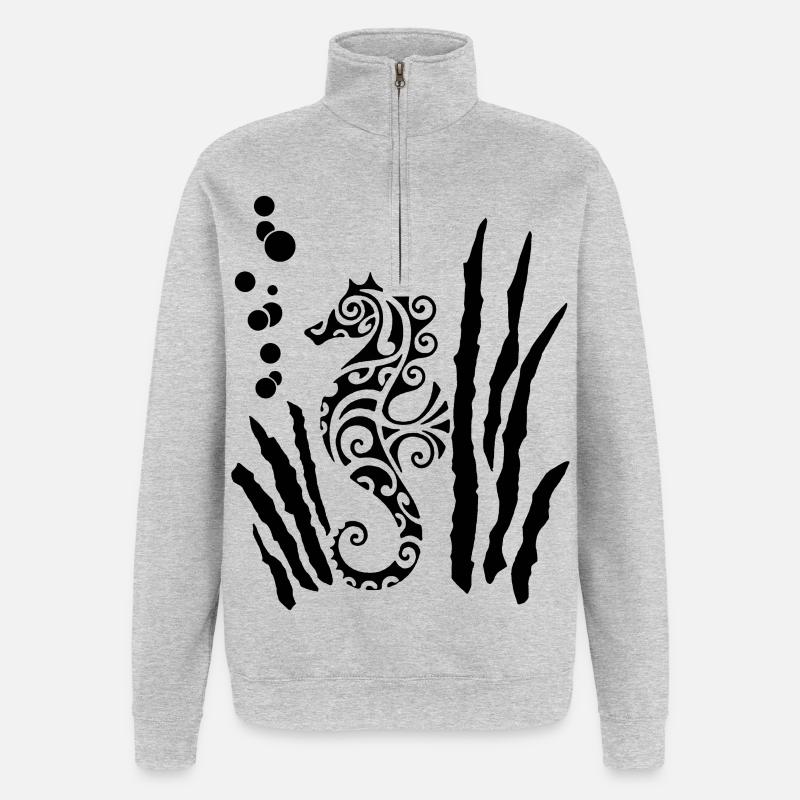 Schwarzes Stammes-Seepferdchen - Quarter-Zip-Sweatshirt - Grau meliert
