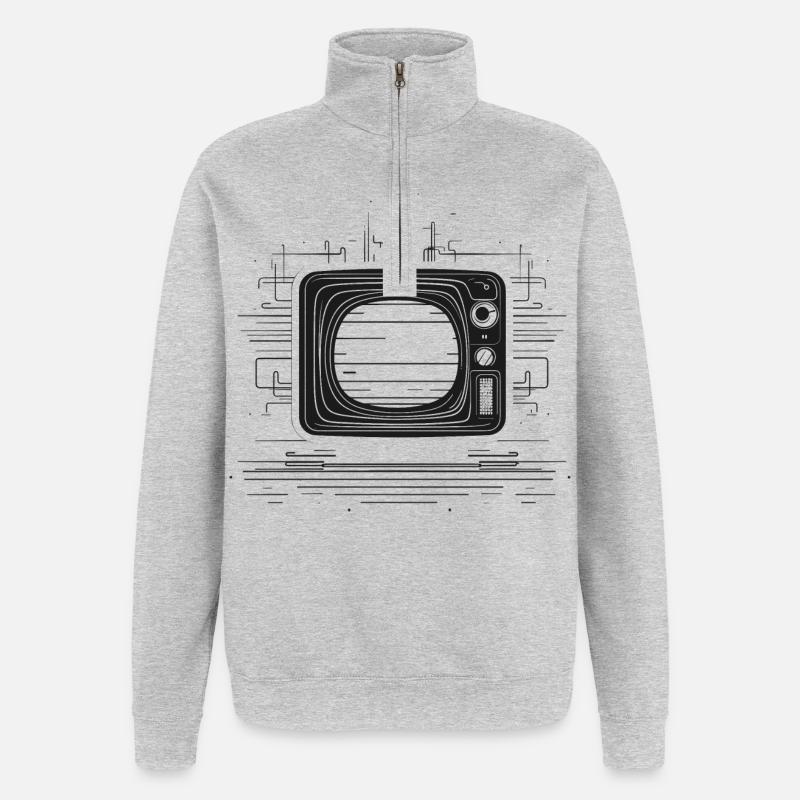 Retro TV Zeichnung - Quarter-Zip-Sweatshirt - Grau meliert
