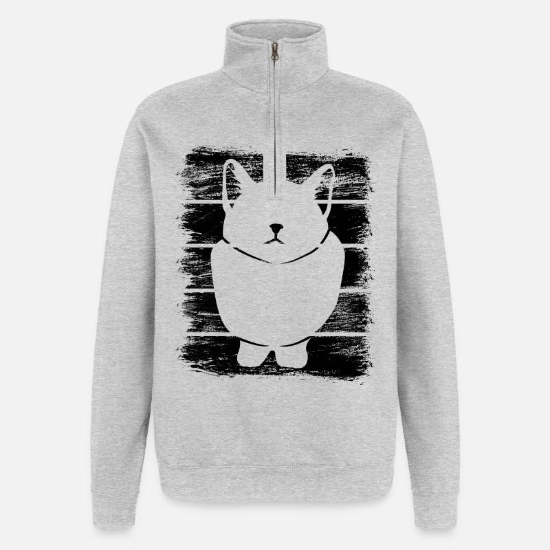 Chat - Sweat à zip 1/4 - gris chiné