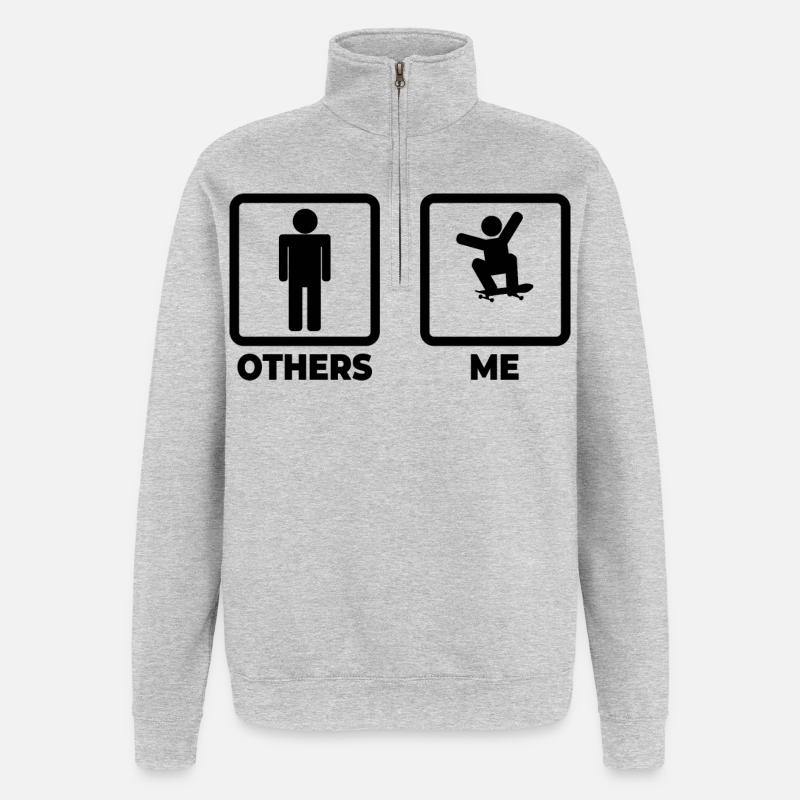 Dessin animé de skateboarder - Sweat à zip 1/4 - gris chiné