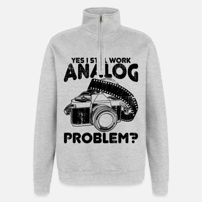 Ja ich arbeite noch analog - Quarter-Zip-Sweatshirt - Grau meliert