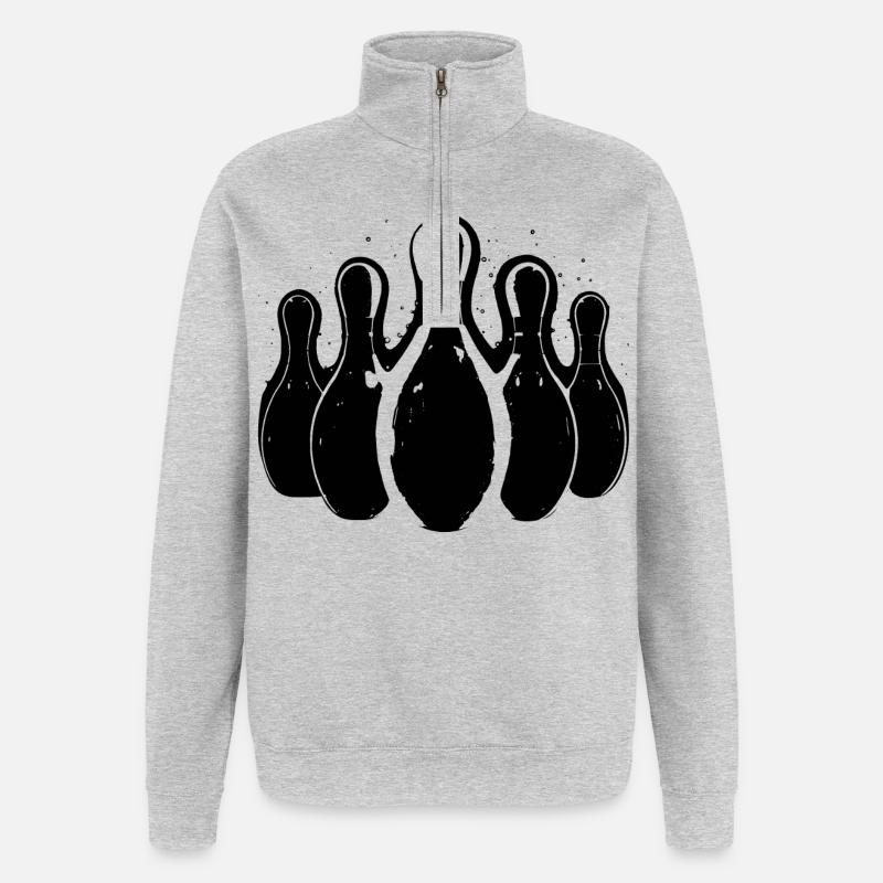 Graphismes de bowling - Sweat à zip 1/4 - gris chiné