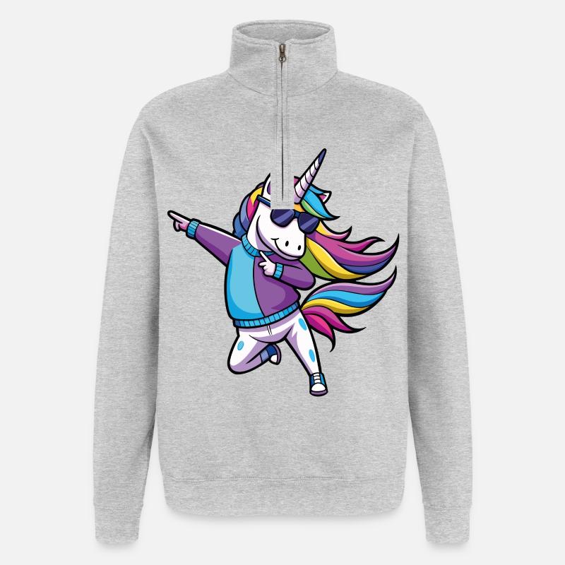regnbue enhjørning danser illustration - Sweatshirt med 1/4 lynlås - grå meleret