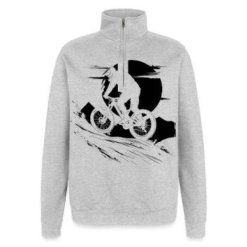 Radfahrer Illustration - Quarter-Zip-Sweatshirt - Grau meliert - Vorne - AI Model Female 172 light (172cm) & AI Model Male 178 dark (178cm)
