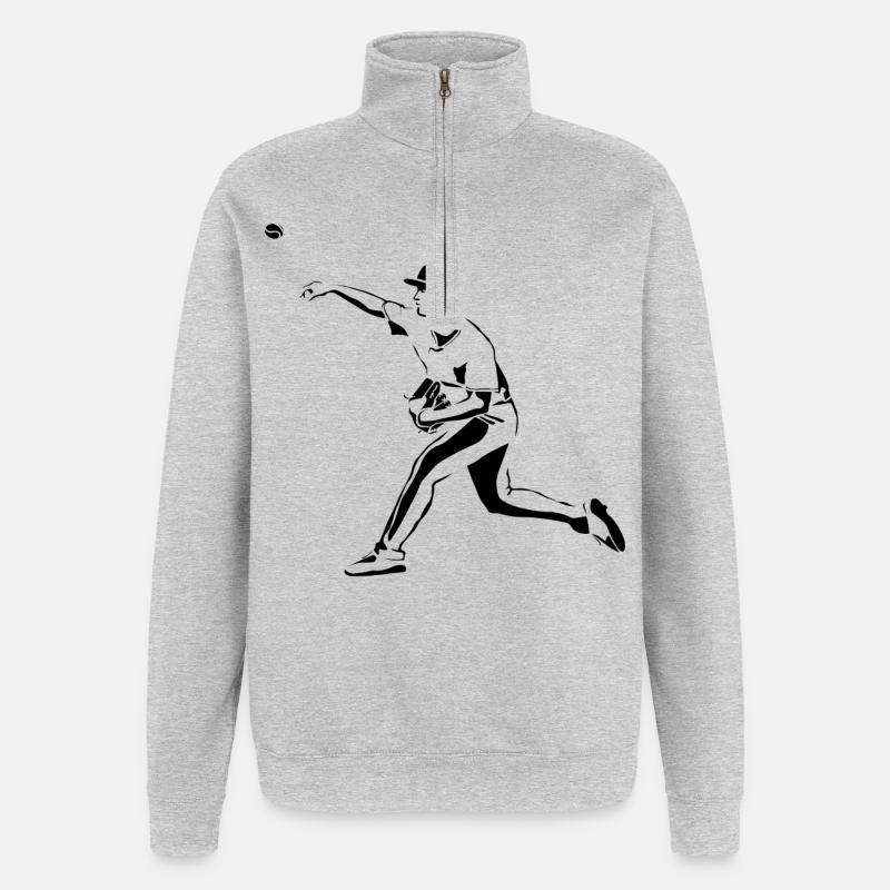 Baseball-Werfer - Quarter-Zip-Sweatshirt - Grau meliert