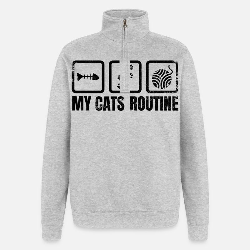 Routine quotidienne du chat - Sweat à zip 1/4 - gris chiné